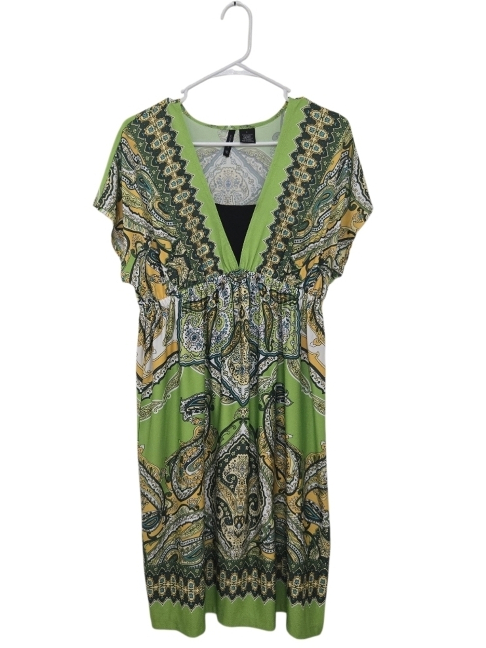 4/$15 Green Paisley V-Neck Midi Dress by New Directions Boho Summer - Picture 2 of 7